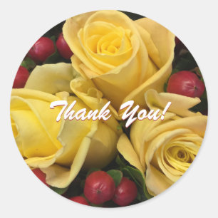 Sticker Rond Bouquet de roses jaunes, Merci ! Classique rond St