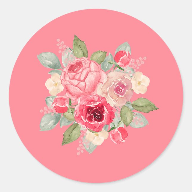 Sticker Rond Bouquet de roses peintes (Devant)