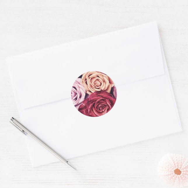 Sticker Rond Bouquet de roses roses (Enveloppe)