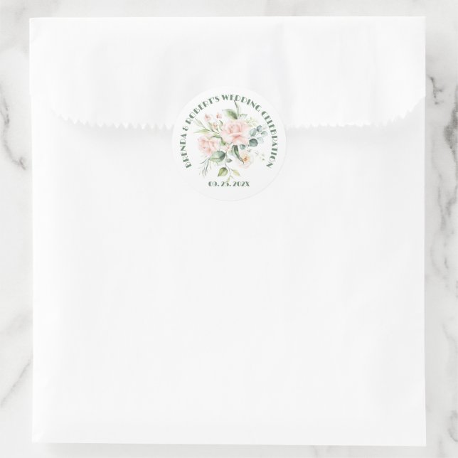 Sticker Rond Bouquet de roses roses pâles (Sac)