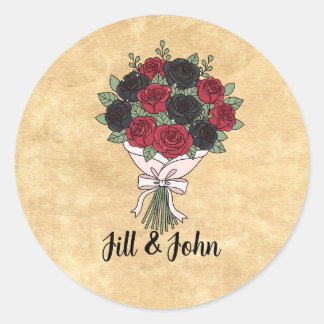 Sticker Rond Bouquet de roses rouges et noires gothiques pour e
