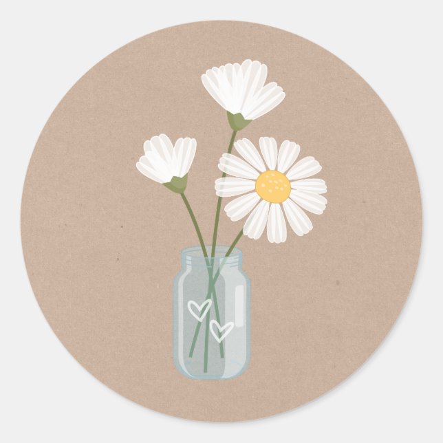 Sticker Rond Bouquet de simples marguerites blanches Mason Jar  (Devant)
