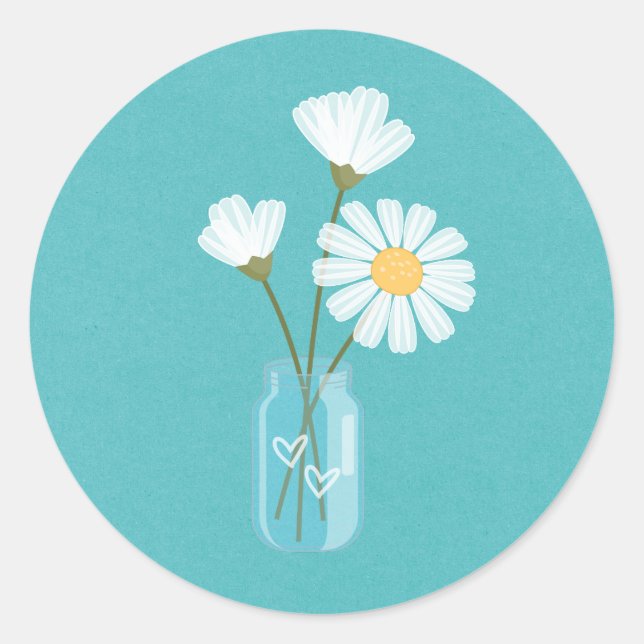 Sticker Rond Bouquet de simples marguerites blanches Mason Jar  (Devant)