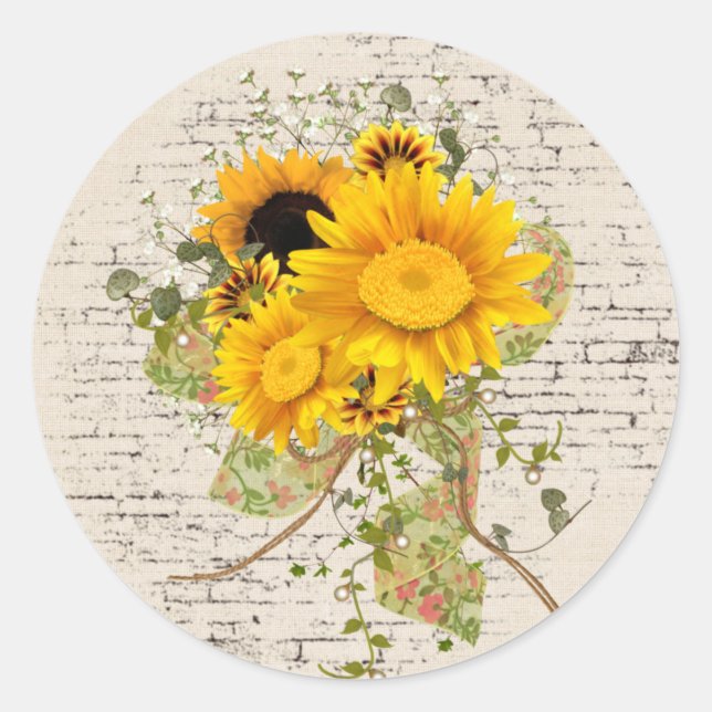 Sticker Rond Bouquet de tournesol en brique (Devant)