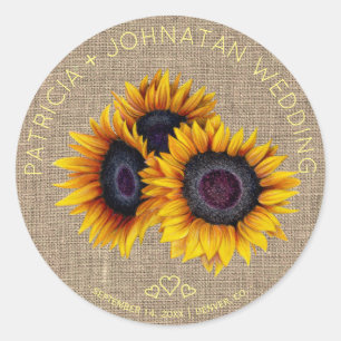 Sticker Rond Bouquet de tournesol mariage de burlap rustique