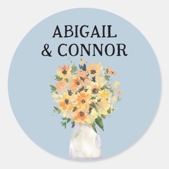 Sticker Rond Bouquet de tournesol rustique aquarelle (Devant)