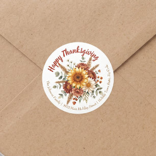 Sticker Rond Bouquet de tournesols Adresse de retour de Thanksg