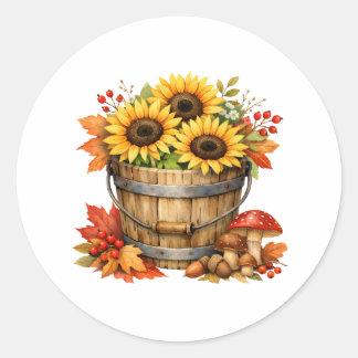 Sticker Rond Bouquet de tournesols d'automne à l'aquarelle 