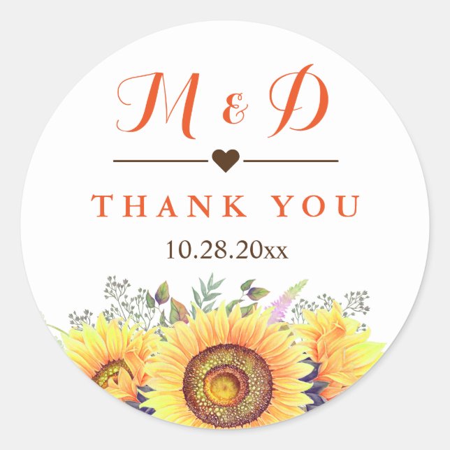 Sticker Rond Bouquet de tournesols rustiques Mariage Favoriser (Devant)