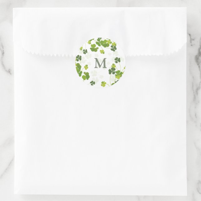 Sticker Rond Bouquet de trèfle vert monogramme St. Patrick    (Sac)