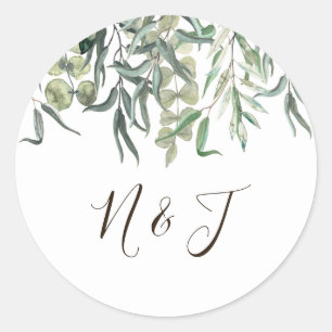 Sticker Rond Bouquet de verdure florale d'eucalyptus vaporeux p