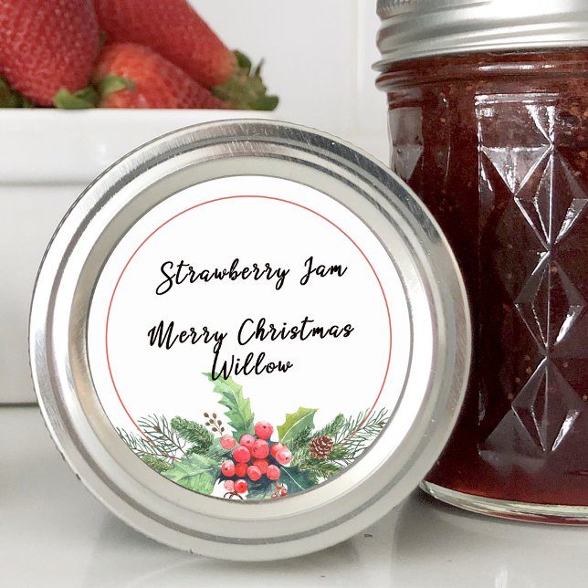 Sticker Rond Bouquet de verdure hivernale pot de conserve vide  (Winter Greener Bouquet Blank Homemade Jar Canning Classic Round Sticker)