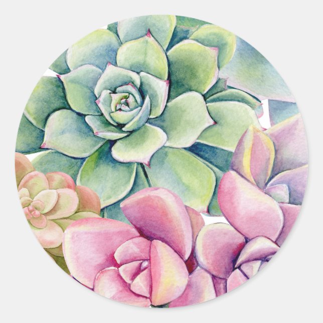 Sticker Rond Bouquet d'été de succulentes à l'aquarelle (Devant)