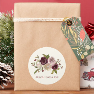 Sticker Rond Bouquet d'hiver Paix Amour et Joie Noir Vacances