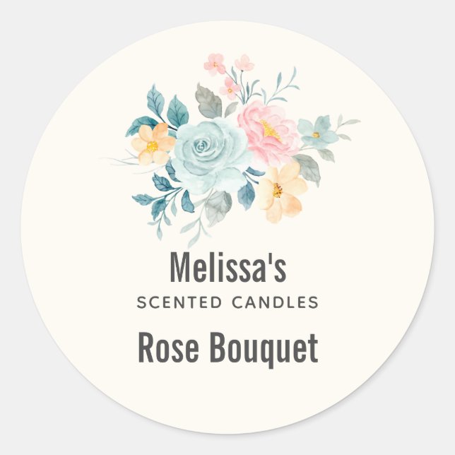 Sticker Rond Bouquet élégant rose et bleu bouquet bouquet Biz (Devant)