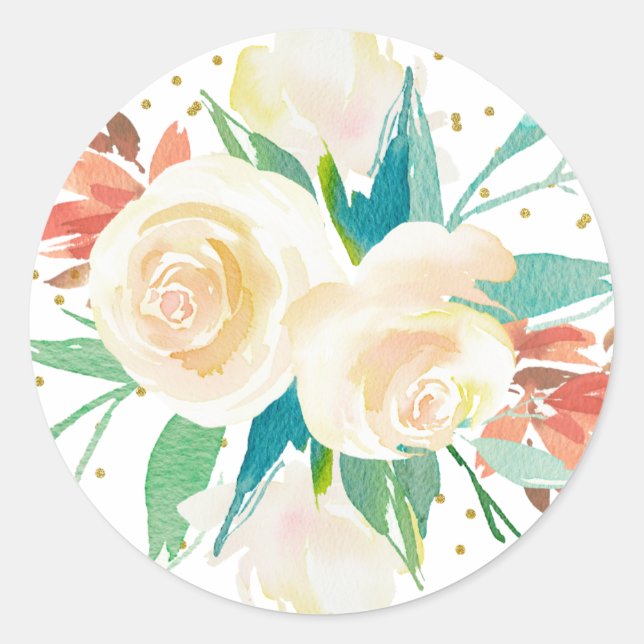 Sticker Rond Bouquet floral aquarelle pêche clair (Devant)