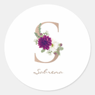 Sticker Rond Bouquet floral de dahlia lettre monogramme rose go