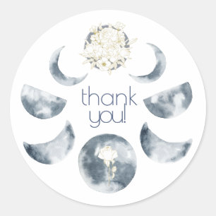 Sticker Rond Bouquet floral de phase de lune à l'aquarelle merc