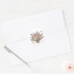 Sticker Rond Bouquet floral de roses roses noué avec un ruban