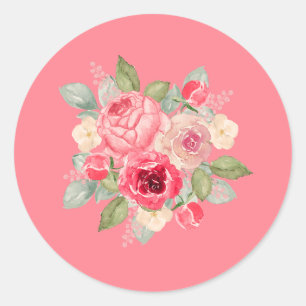 Sticker Rond Bouquet floral de roses roses peintes joliment