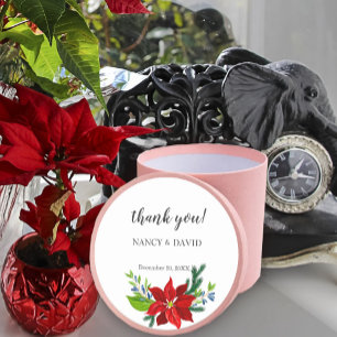 Sticker Rond Bouquet floral Poinsettia, Merci