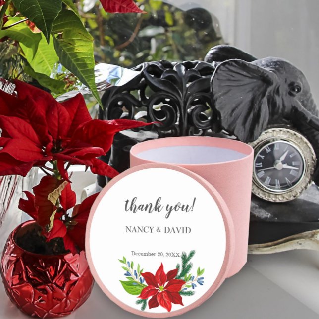 Sticker Rond Bouquet floral Poinsettia, Merci (Créateur téléchargé)