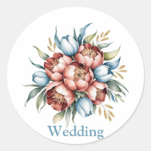 Sticker Rond Bouquet floral romantique : Mariage de pivoines et