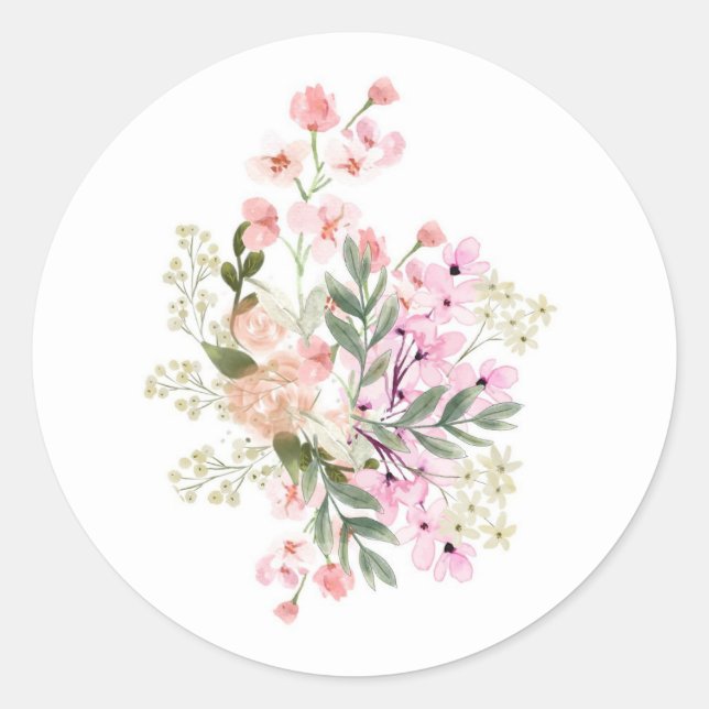 Sticker Rond Bouquet floral rose (Devant)