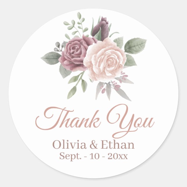 Sticker Rond Bouquet floral Rose rustique Dusty (Devant)