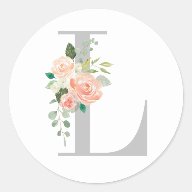 Sticker Rond Bouquet floral sur Monogramme personnalisé initial (Devant)