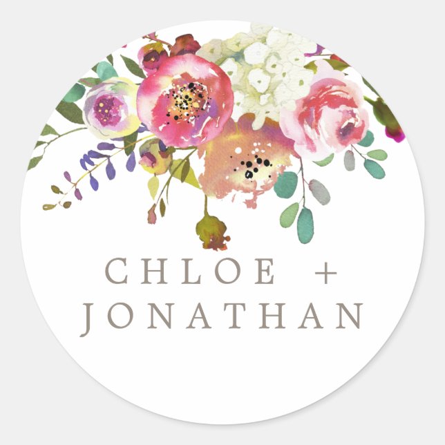 Sticker Rond Bouquet Mariage simple en aquarelle (Devant)