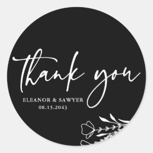 Sticker Rond Bouquet minimaliste noir remerciements de mariage