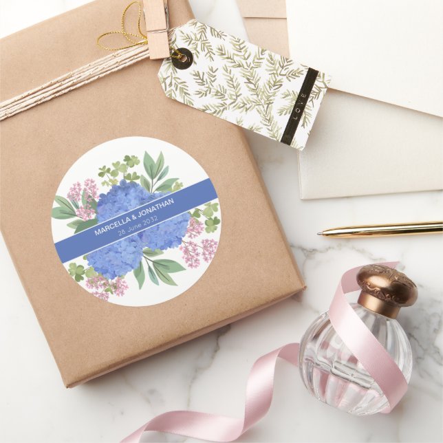 Sticker Rond Bouquet moderne Blue Hydrangeas Personnalisé (Cadeaux)