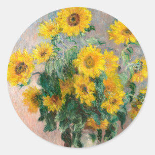 Sticker Rond Bouquet of Sunflowers by Monet Impressionist