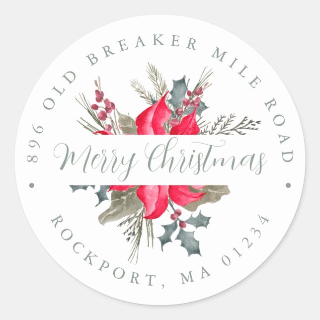 Sticker Rond Bouquet Poinsettia Adresse de retour (Devant)