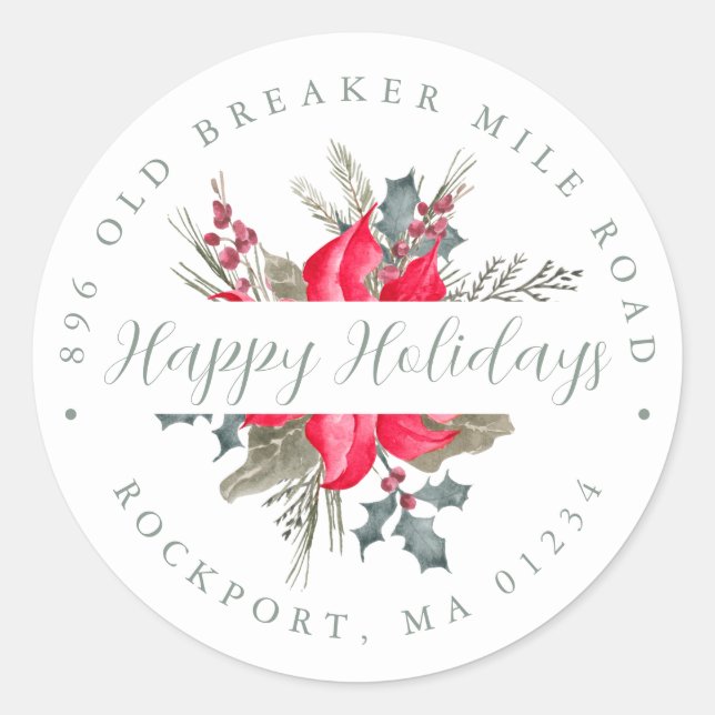 Sticker Rond Bouquet Poinsettia Adresse de retour (Devant)