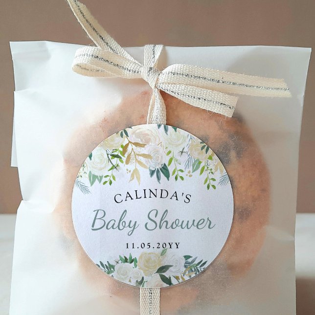 Sticker Rond Bouquet Rose blanche | BABY SHOWER (Créateur téléchargé)