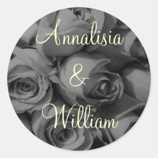 Sticker Rond "Bouquet Rose en noir et blanc" (1)