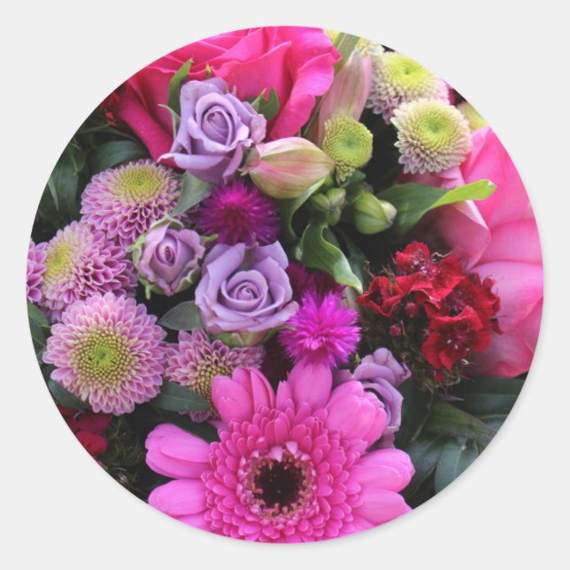 Sticker Rond Bouquet rose et violet (Devant)