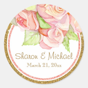Sticker Rond Bouquet Rose Mariage d'été du printemps