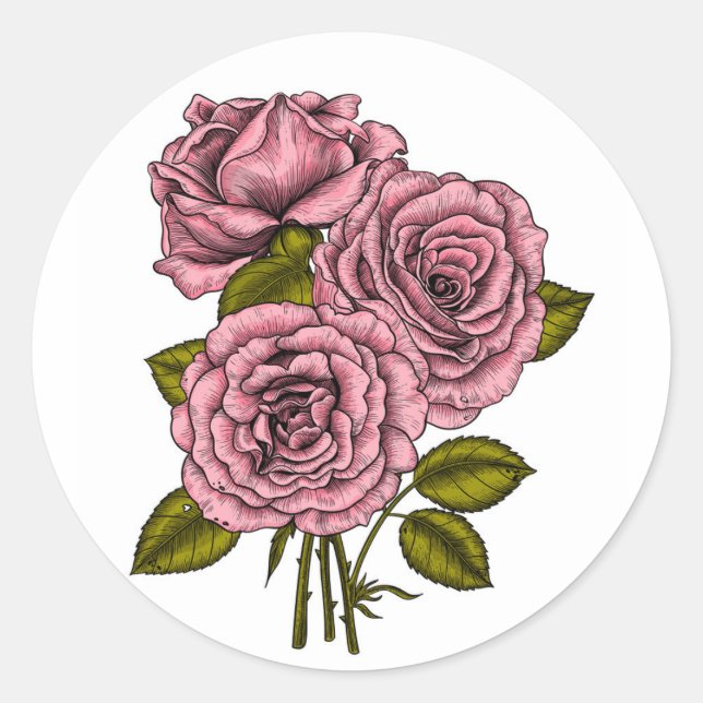 Sticker Rond Bouquet rose roses (Devant)