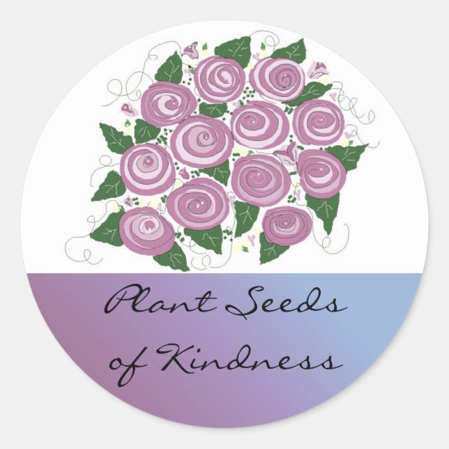 Sticker Rond Bouquet Rose violet (Devant)
