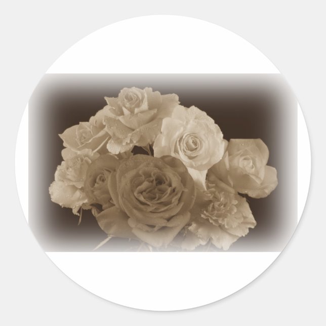 Sticker Rond Bouquet Sepia Rose (Devant)