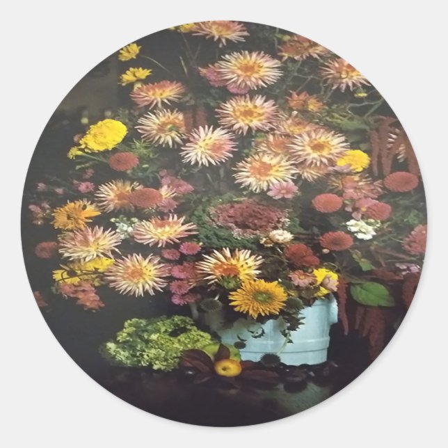 Sticker Rond Bouquet Vase Floral Art (Devant)