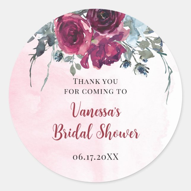 Sticker Rond Bouquets Floraux Bourgogne Aquarelle (Devant)