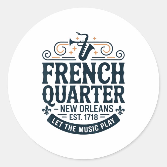 Sticker Rond Bourbon Street French Quarter New Orleans Mardi Gr (Devant)