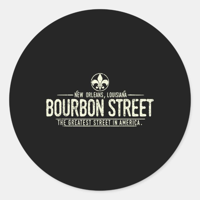 Sticker Rond Bourbon Street New Orleans Louisiana Distressed  (Devant)