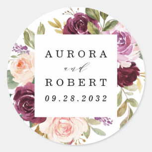 Sticker Rond Bourgogne Blush Rose Peach Gold Wedding Favoriser