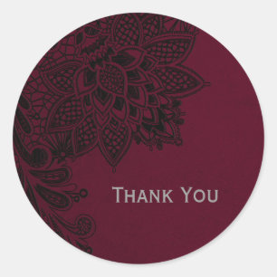 Sticker Rond Bourgogne Bordeaux Noir Mariage Dentelle Vintage