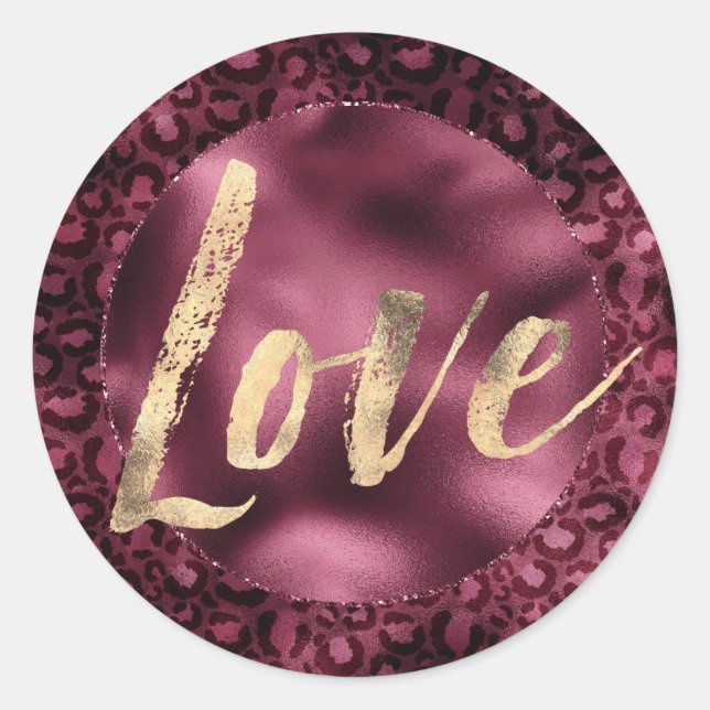 Sticker Rond Bourgogne Empreinte de léopard Gold Love (Devant)